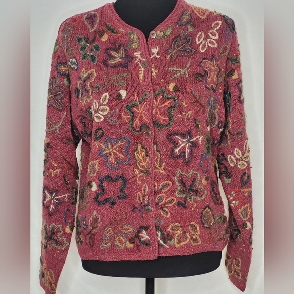Robert Scott Vintage Fall Silk/Linen Blend Embroidered Sweater Cardigan - Size S - Picture 1 of 7